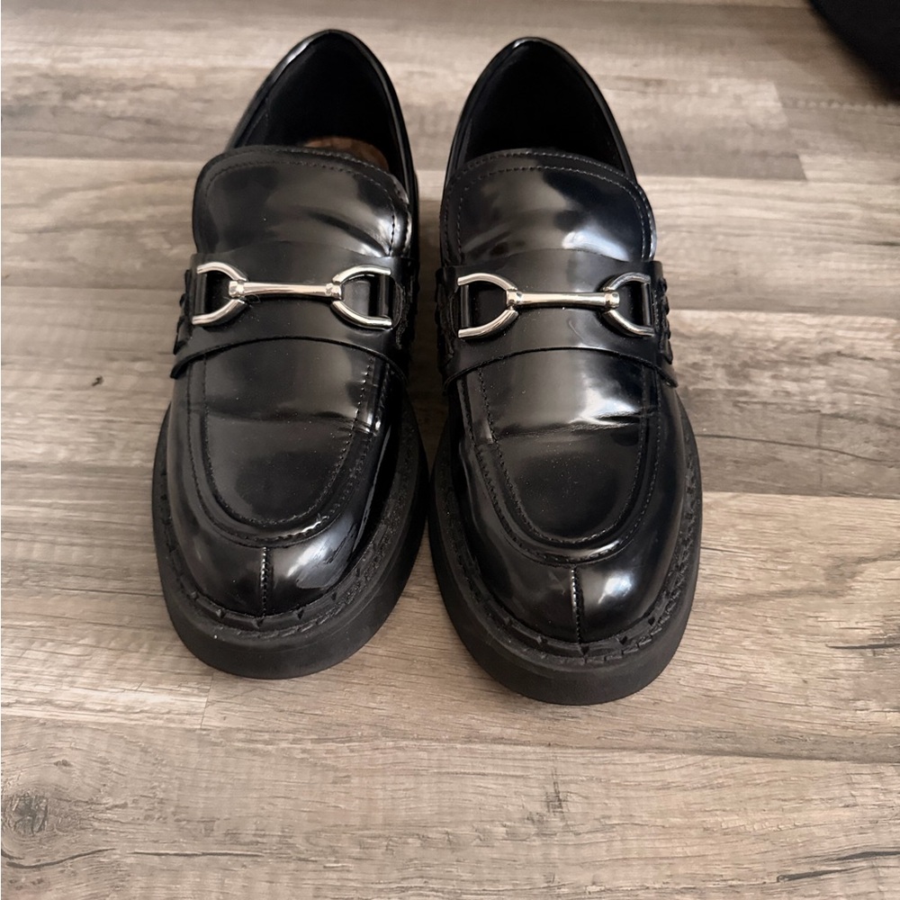 Zara Women Black Leather Bit Loafers